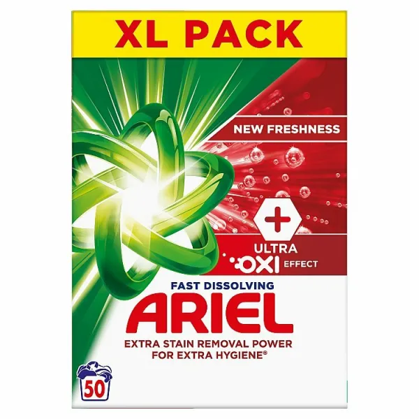 Ariel Prášok na Pranie 2.75kg 50 Praní, +Ultra Oxi Effect, Koncentrované Zloženie