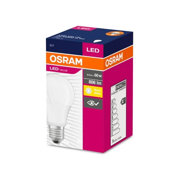 Žiarovka OSRAM® LED FR 060 (ean6842) non-dim, 8,5W/827 E27 2700K Value CLASSIC A