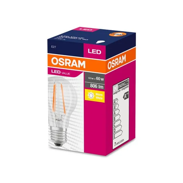 Žiarovka OSRAM® LED FIL 060 (ean9658) non-dim, 7W/827 E27 2700K Value CLASSIC A