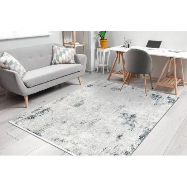 Koberec DUKE 51558 krémový/ modrý, geometrický / vintage / strapce