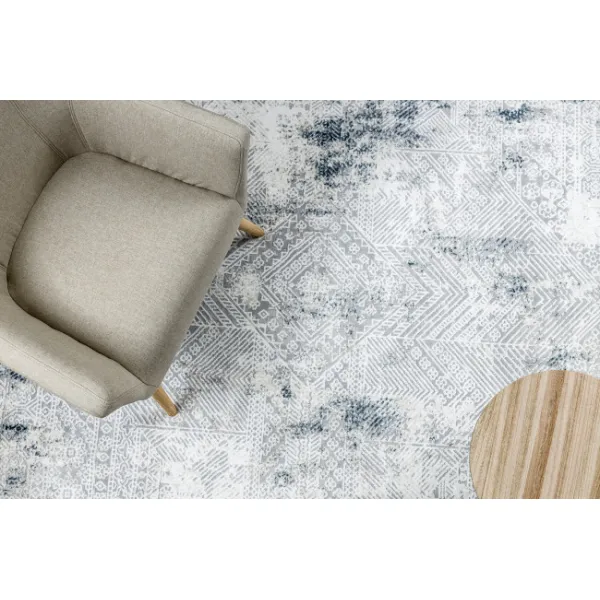 Koberec DUKE 51558 krémový/ modrý, geometrický / vintage / strapce