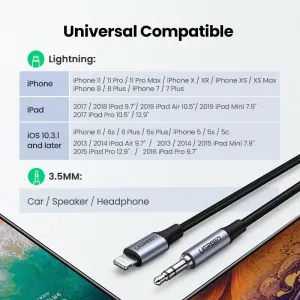 Lightning kábel UGREEN US315 do mini jack 3,5 mm AUX, MFi, 1 m (čierny) 029240