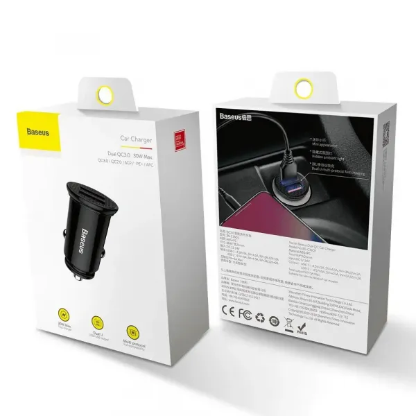 Baseus Circular 2xUSB QC3.0 5A 30W nabíjačka do auta (čierna) 017493