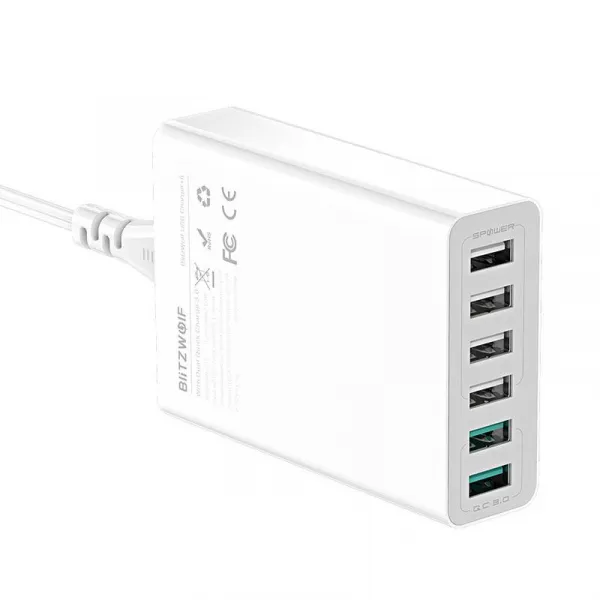 Nabíjačka 6x USB Blitzwolf BW-S15, QC 3.0, 60W (biela) 023076