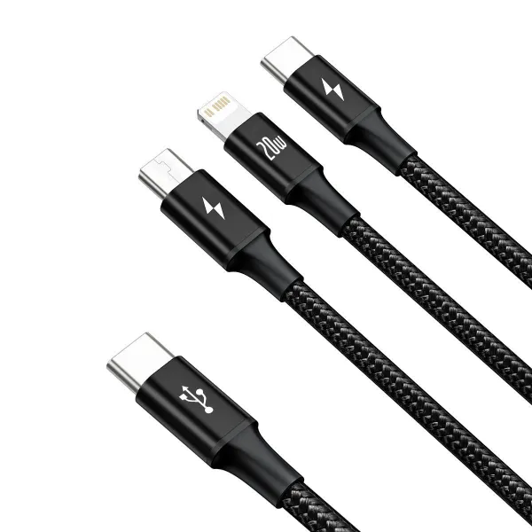Kábel USB 3w1 Baseus Rapid Series, micro USB / Lightning / USB-C, 20 W, 1,5 m (černý) 025695