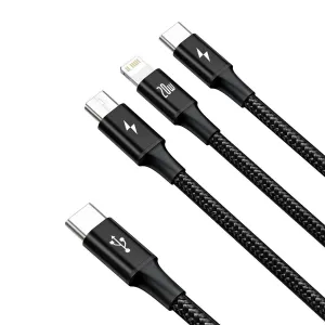Kábel USB 3w1 Baseus Rapid Series, micro USB / Lightning / USB-C, 20 W, 1,5 m (černý) 025695
