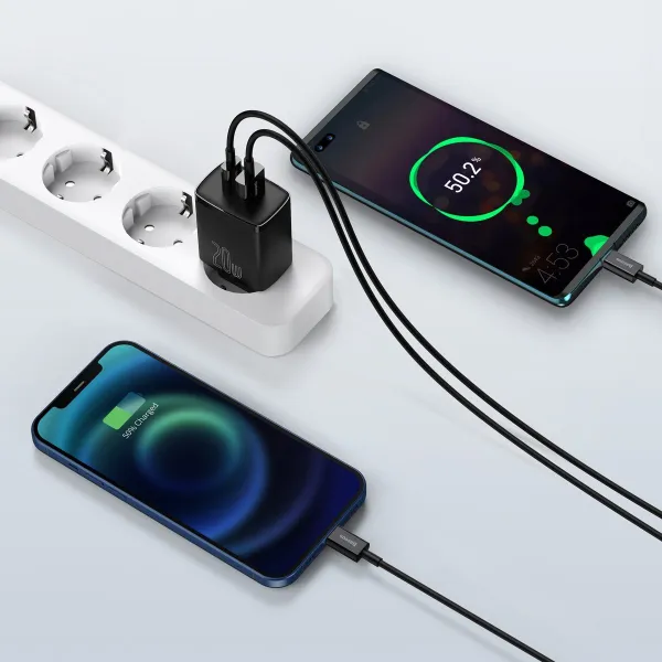 Kompaktná rýchlonabíjačka Baseus USB+ USB-C 20W - čierna