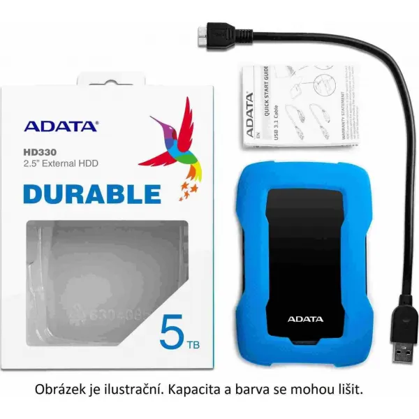 A-Data Externý pevný disk ADATA 2TB 2,5" USB 3.1 HD330, BLUE COLOR BOX, modrá (guma, odolná voči nárazom)