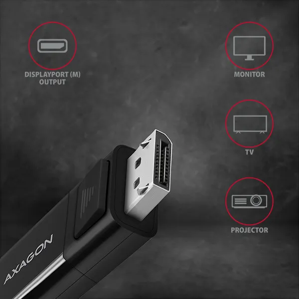 AXAGON RVC-DPC, redukcia / kábel USB-C -> DisplayPort 1.8 m, 4K/60 Hz