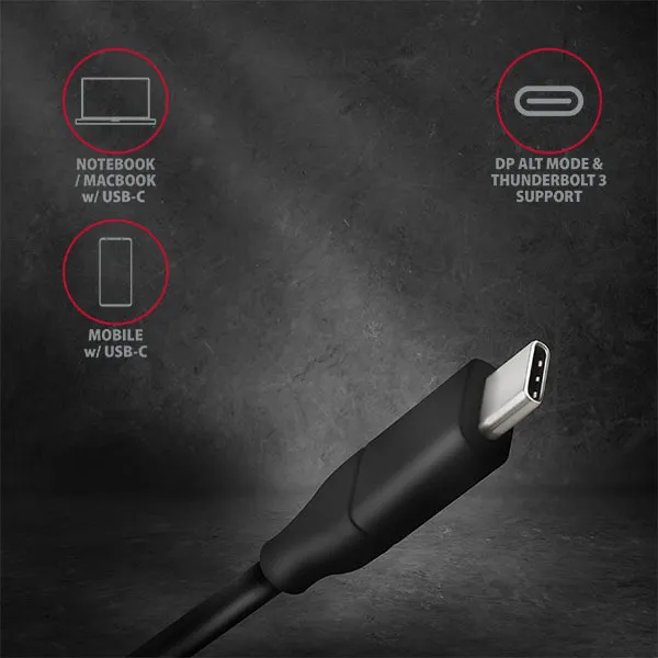 AXAGON RVC-DPC, redukcia / kábel USB-C -> DisplayPort 1.8 m, 4K/60 Hz