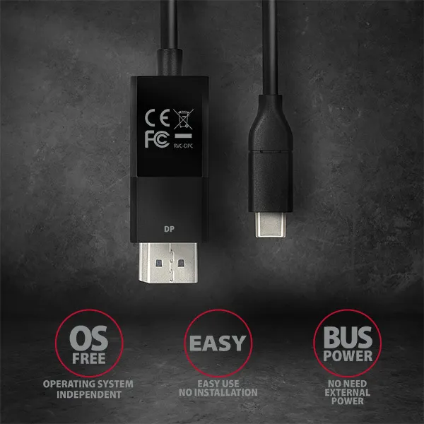 AXAGON RVC-DPC, redukcia / kábel USB-C -> DisplayPort 1.8 m, 4K/60 Hz