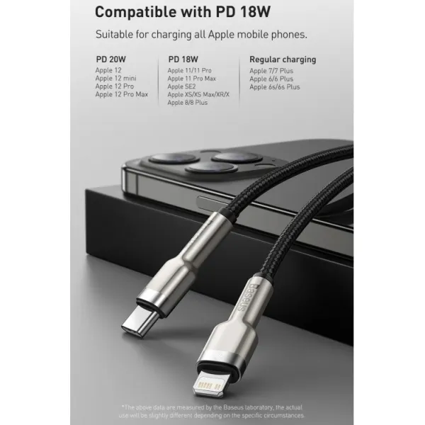 Kábel USB-C na Lightning Baseus Cafule, PD, 20W, 2m (biely) 025083