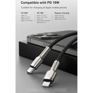 Kábel USB-C na Lightning Baseus Cafule, PD, 20W, 2m (biely) 025083