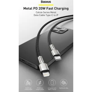 Kábel USB-C na Lightning Baseus Cafule, PD, 20W, 2m (biely) 025083