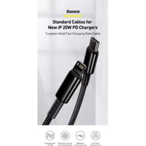 Baseus Tungsten Gold Rýchlonabíjací / dátový kábel USB-C na Lightning PD 20W 1m, čierny