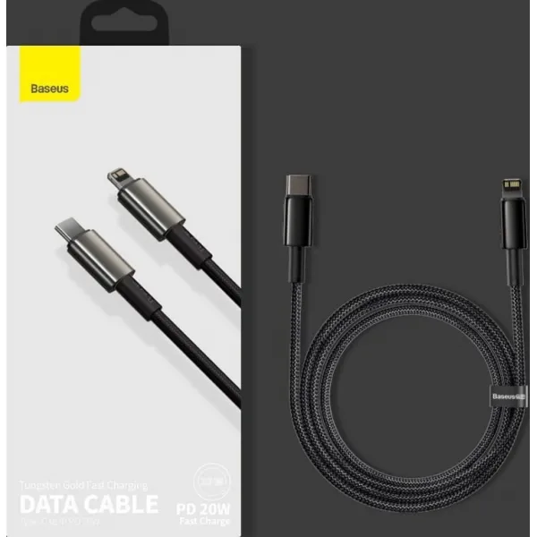 Baseus Tungsten Gold Rýchlonabíjací / dátový kábel USB-C na Lightning PD 20W 1m, čierny