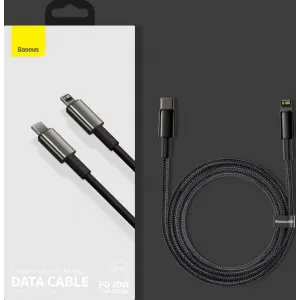 Baseus Tungsten Gold Rýchlonabíjací / dátový kábel USB-C na Lightning PD 20W 1m, čierny