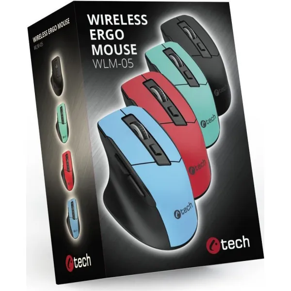 Myš C-TECH Ergo WLM-05, bezdrátová, 1600DPI, 6 tlačítek, USB nano receiver, černá