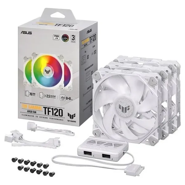 ASUS ventilátor TUF GAMING TF120 ARGB 3IN1 WHITE, 3x120mm PC case fan