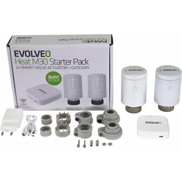 EVOLVEO Heat M30 Starter Pack, 2× múdra termostatická hlavica na radiátor & centrálna jednotka