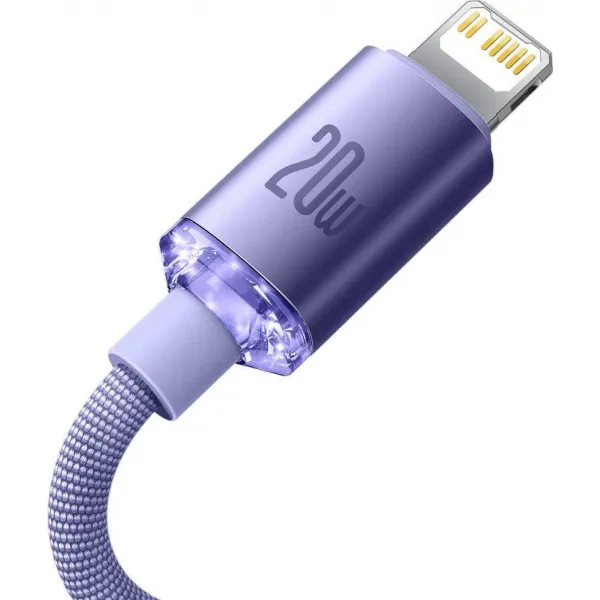 Kábel Baseus Crystal Shine USB-C na Lightning, 20 W, PD, 1,2 m (fialový) 030329