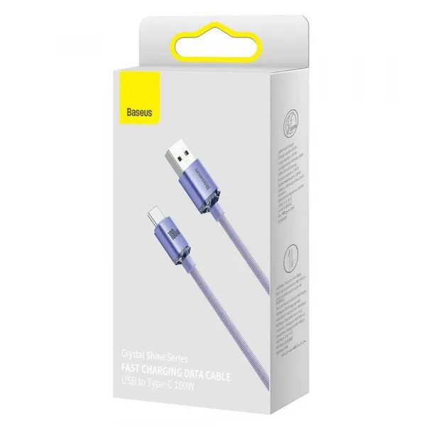 Kábel Baseus Crystal Shine USB na USB-C, 5A, 1,2 m (fialový) 030616