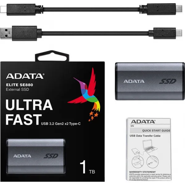 A-Data ADATA Externí SSD 2TB SE880, USB-C 3.2 Gen 2x2, R:2000/W:2000MB/s, šedá