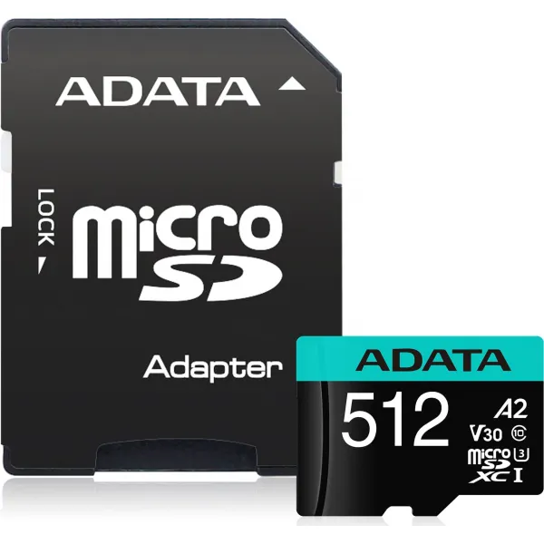 A-Data ADATA MicroSDXC karta 512GB Premier Pro UHS-I V30S (R:100/W:80 MB/s) + SD adaptér