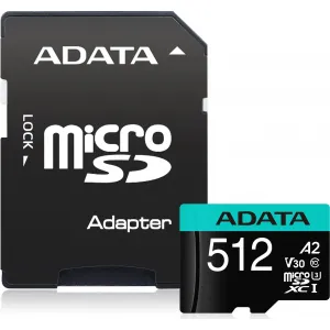 A-Data ADATA MicroSDXC karta 512GB Premier Pro UHS-I V30S (R:100/W:80 MB/s) + SD adaptér