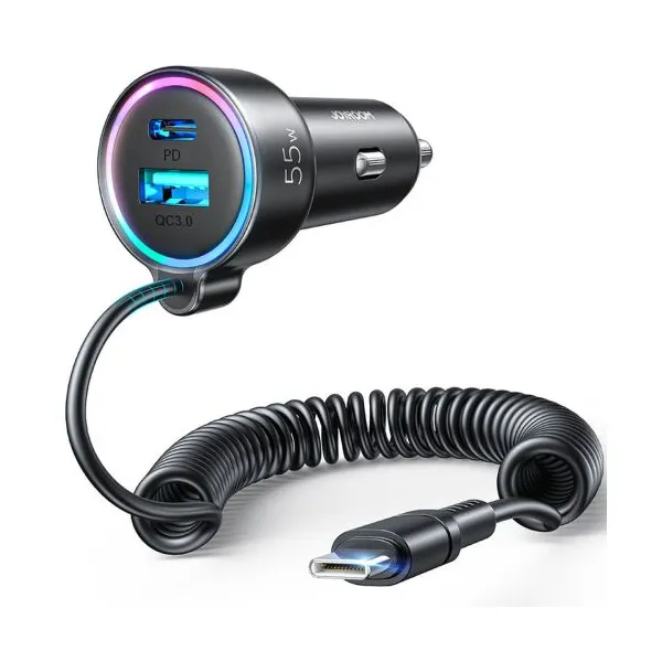 Nabíjačka do auta Joyroom JR-CL07, 3v1, 1xUSB 1xUSB-C + 55W kábel USB-C (čierny) 044855