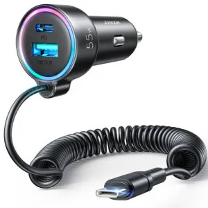 Nabíjačka do auta Joyroom JR-CL07, 3v1, 1xUSB 1xUSB-C + 55W kábel USB-C (čierny) 044855
