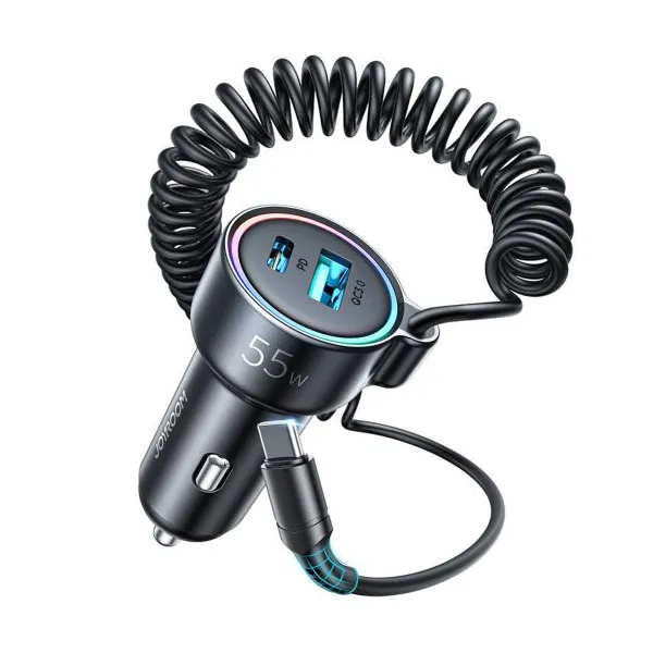 Nabíjačka do auta Joyroom JR-CL07, 3v1, 1xUSB 1xUSB-C + 55W kábel USB-C (čierny) 044855