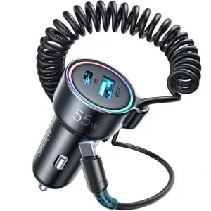 Nabíjačka do auta Joyroom JR-CL07, 3v1, 1xUSB 1xUSB-C + 55W kábel USB-C (čierny) 044855