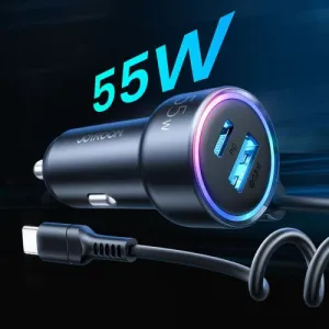 Nabíjačka do auta Joyroom JR-CL07, 3v1, 1xUSB 1xUSB-C + 55W kábel USB-C (čierny) 044855