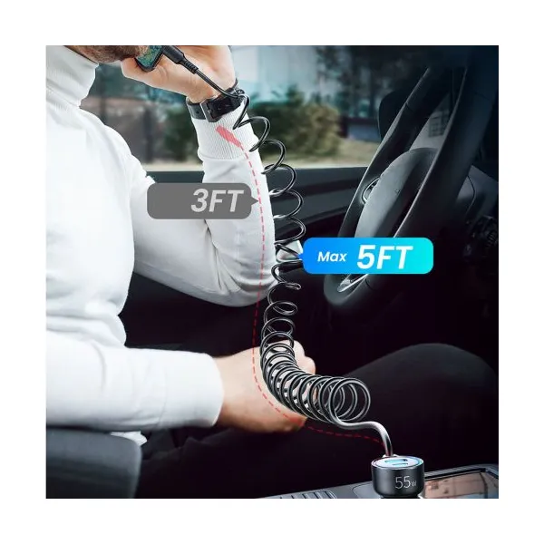Nabíjačka do auta Joyroom JR-CL07, 3v1, 1xUSB 1xUSB-C + 55W kábel USB-C (čierny) 044855