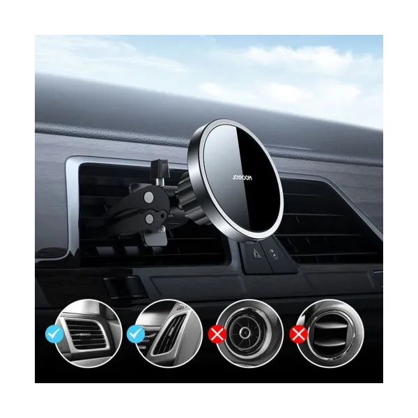 Joyroom Car Mount bezdrôtový Charger MagSafe Clamp Holder (Air Outlet Verison) 4.5-6.7 inch, 15W, čierna (JR-ZS240-AIR)