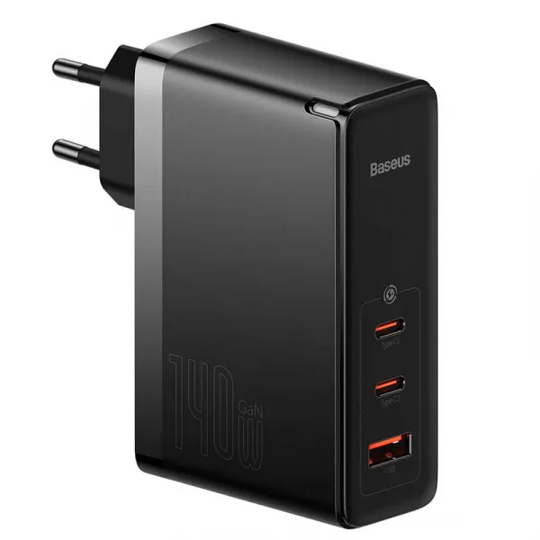 Baseus Quick Nabíjací adaptér USB-A / 2x USB-C 140W, Čierny