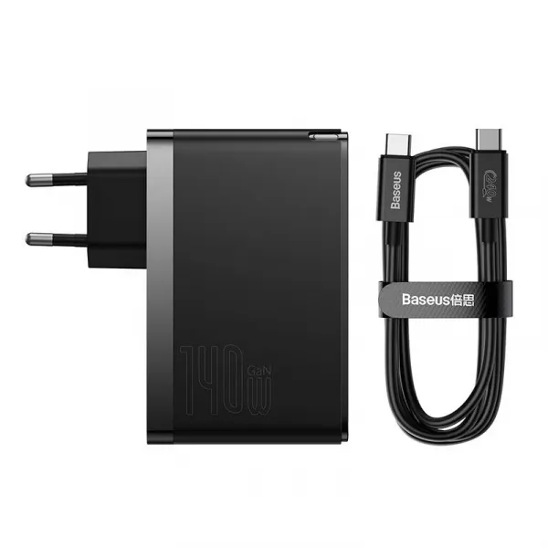 Baseus Quick Nabíjací adaptér USB-A / 2x USB-C 140W, Čierny