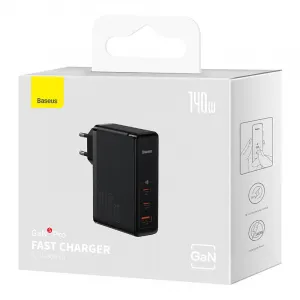 Baseus Quick Nabíjací adaptér USB-A / 2x USB-C 140W, Čierny