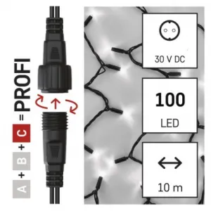 EMOS Lighting Profi LED spoj. reťaz preblikávajúca, 10 m, vonkajšia aj vnútorná, studená biela