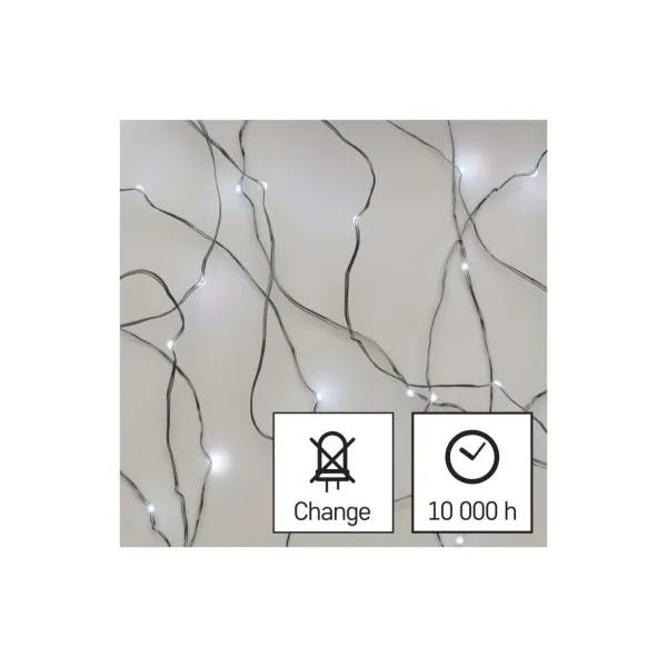EMOS Lighting LED vianočná nano reťaz, 1,9 m, 2x AA, vnútorná, studená biela, časovač