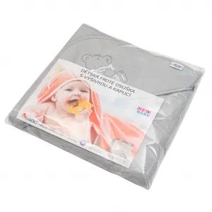 Detská froté osuška s výšivkou a kapuckou New Baby 80x80 sivá myška