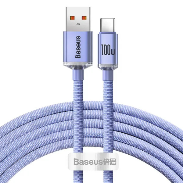 Kábel Baseus Crystal Shine USB na USB-C, 5A, 1,2 m (fialový) 030616