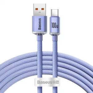 Kábel Baseus Crystal Shine USB na USB-C, 5A, 1,2 m (fialový) 030616