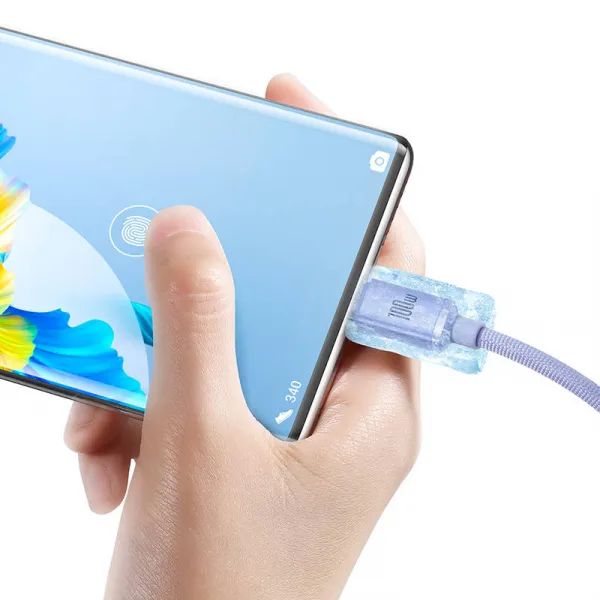 Kábel Baseus Crystal Shine USB na USB-C, 5A, 1,2 m (fialový) 030616