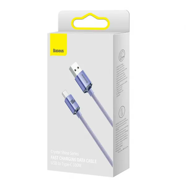 Kábel Baseus Crystal Shine USB na USB-C, 5A, 1,2 m (fialový) 030616
