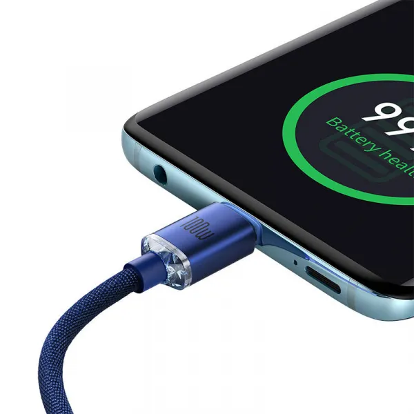 Kábel Baseus Crystal Shine USB-C na USB-C, 100 W, 1,2 m (modrý) 030621