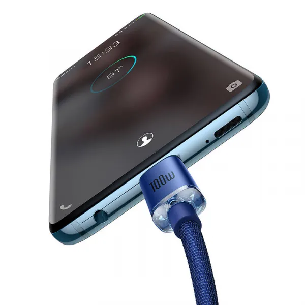 Kábel Baseus Crystal Shine USB-C na USB-C, 100 W, 1,2 m (modrý) 030621