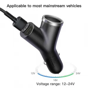 Baseus Car Charger Y-type dual USB + cigarette lighter extended, 3.4A, čierna (CCALL-YX01)