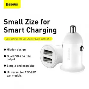 Baseus Grain Pro 2x USB 4,8A nabíjačka do auta (biela) 025367
